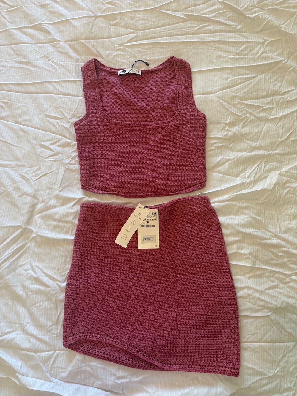 ZARA Pink Knit tank and mini skirt set